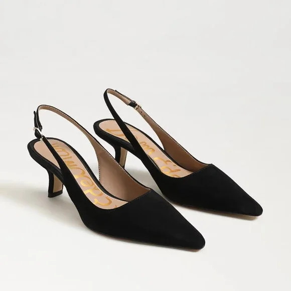 Sam Edelman Bianka Pump Women's 7.5 Black Suede Kitten Heel Slingback ZOGG2293 - Picture 1 of 14
